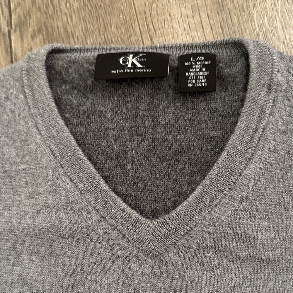 Calvin Klein Men's Extra Fine Merino V-Neck Sweater in Gray - Picture 3 of 6
